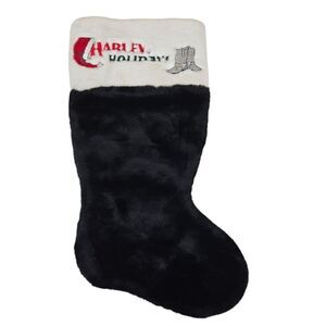 Harley Davidson Holiday Christmas Stocking Black Fuzzy Faux Fur 19"